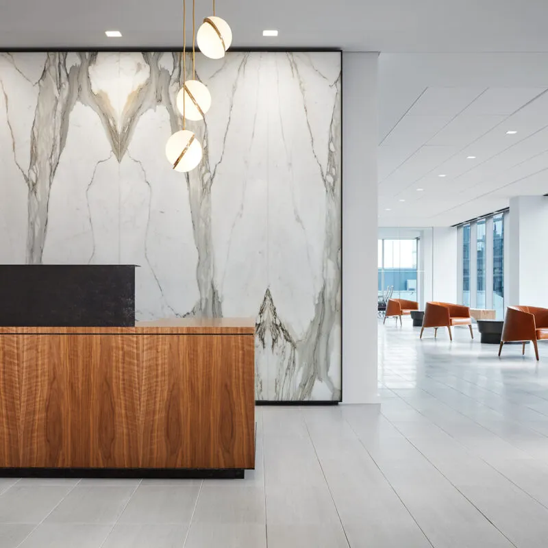 Reception of SCB's Hinshaw & Culbertson. Interior Design. Workplace.